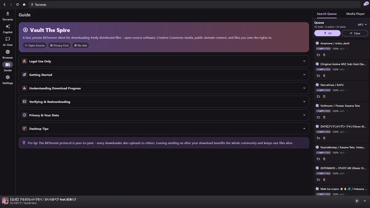 Torrent workflow with legal use guidance